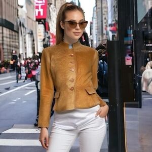 Vintage Chadwick's Suede Leather Jacket 14 Brown Button-Up Blazer 100% Suede VG